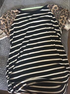 Black and White Striped Skirt with Leopard/snakeskin Accent